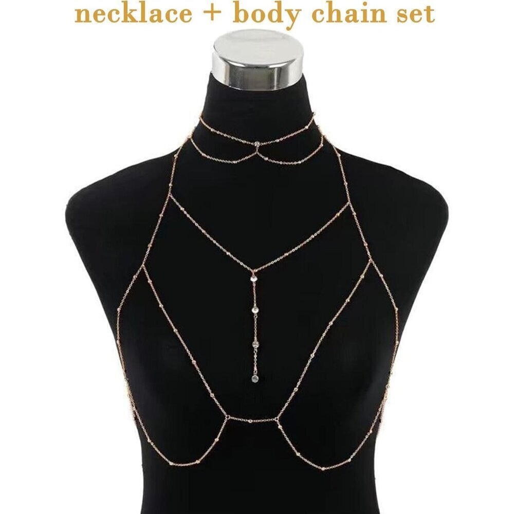 🆕Sexy Gold Body Chain for Women Pearl Bra Necklace Jewelry by QWALIT Trendy - Picture 7 of 7